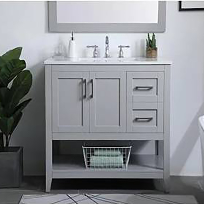 SolidWood Natural Marble Washbasin Bathroom Vanity 36 Inch With Single Under Sink